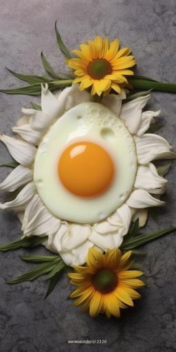 a fried eggs with an eye iris instead of a yolk , very realistic, circular triangle flowers --ar 1:2 --uplight --s 250 --q 2 --s 250