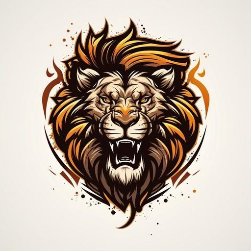 a front face symmetrical aggressive roaring simba lion logo, white background, simplistic