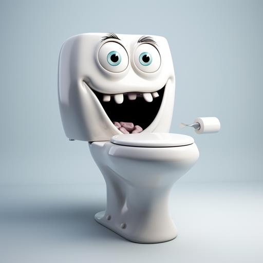 a funny toilet with a face, hand and feet infront of white background