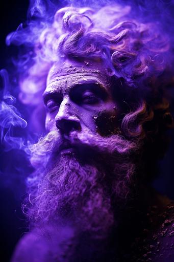 a fusion of a arboreal tree and a face with big sharp teeth, happy, smiling, purple smoke, purple fog, --s 1000 --c 100 --ar 2:3