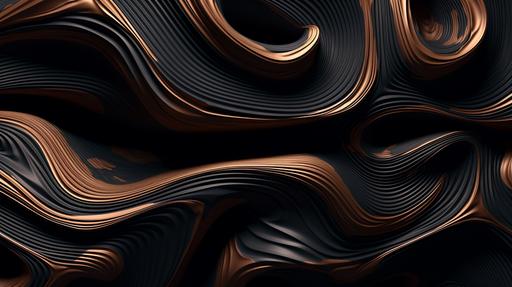 a futuristic black black and brown abstract design wallpaper 1920x1280, in the style of layered organic forms, wood sculptor, naturalistic ocean waves, made of liquid metal, curvilinear, contrasting shadows, colorful woodcarvings ,wallpaper realistic texture --ar 143:80 --q 2