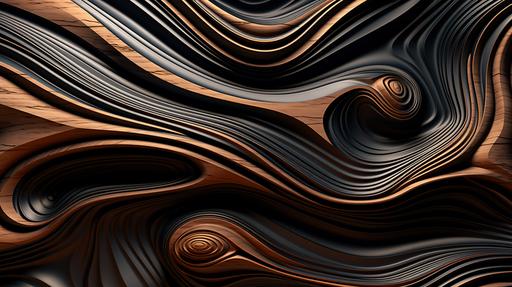 a futuristic black black and brown abstract design wallpaper 1920x1280, in the style of layered organic forms, wood sculptor, naturalistic ocean waves, made of liquid metal, curvilinear, contrasting shadows, colorful woodcarvings ,wallpaper realistic texture --ar 143:80 --q 2