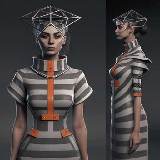 a futuristic minimalistic sci-fi mental assylum prison costume