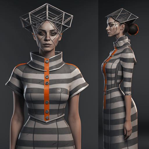 a futuristic minimalistic sci-fi mental assylum prison costume