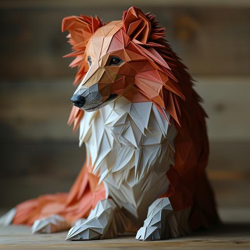 a gantryfied sheltie dog, abstract constructivism, faceted sheltie dog anatomy, clay sculptures --v 6.0 --s 250 --style raw