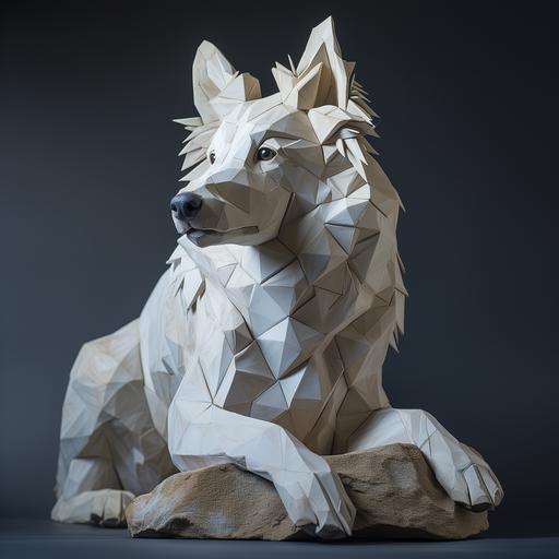 a gantryfied sheltie dog, abstract constructivism, faceted sheltie dog anatomy, clay sculptures --v 6.0 --s 250 --style raw