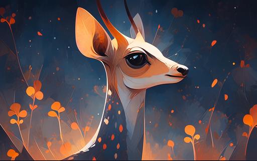 a gerenuk portrait of fractals, generative art, mathematical art, vivid colors, pathways of stars, pathways of fireworks, cloudy and dark backdrop --ar 16:10 --c 10 --style scenic --niji