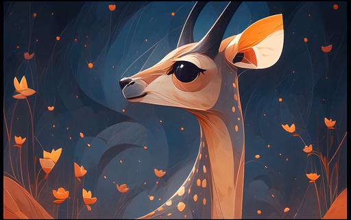 a gerenuk portrait of fractals, generative art, mathematical art, vivid colors, pathways of stars, pathways of fireworks, cloudy and dark backdrop --ar 16:10 --c 10 --style scenic --niji