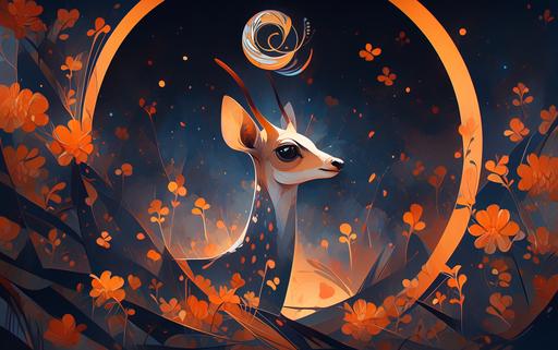 a gerenuk portrait of fractals, generative art, mathematical art, vivid colors, pathways of stars, pathways of fireworks, cloudy and dark backdrop --ar 16:10 --c 10 --style scenic --niji