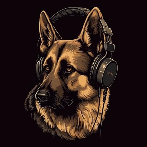a german shepherd dog with headphone in cartoon style in hight quality, 8k --v 5 --s 750