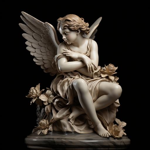 a girl statue of a cupid with wings.