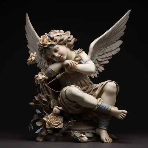 a girl statue of a cupid with wings.