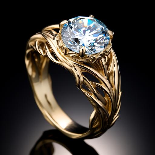 a gold ring with a large white diamond gemstone, in the style of colorful moebius, bright white, richly detailed art nouveau, intense and dramatic lighting, erudite, m42 mount, high detail