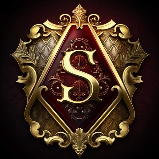 a golden jewel of three letter logo, gothic, no frame, dark red velvet background, realistic