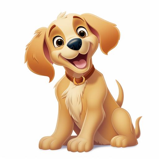 a golden retriever dog facing the camera against a pure white background, disney cartoon style, --ar 1:1