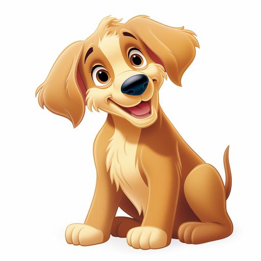 a golden retriever dog facing the camera against a pure white background, disney cartoon style, --ar 1:1