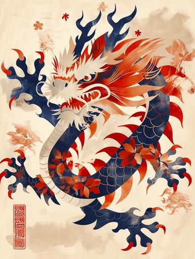 a graphic poster print design of a loong dragon inspired by Matisse --no t-shirt, mockup --v 6.0 --s 250 --style raw --ar 3:4
