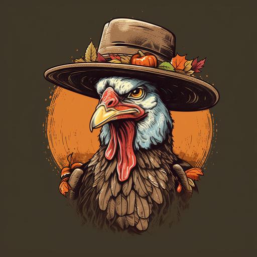 a graphic t-shirt design, a turkey wearing a pilgram hat --v 5.2