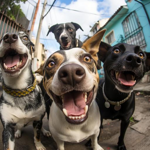 a group of 4 brazilian street dogs taking a selfie