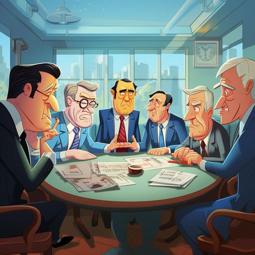 a group of leaders discussing in cartoon theme