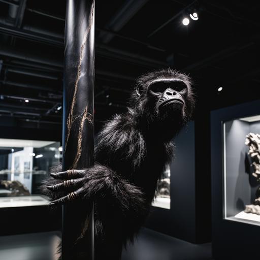 a hairy black monkey arm, museum display