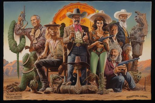 a hand-painted film poster for the 1984 trippy western comedy 