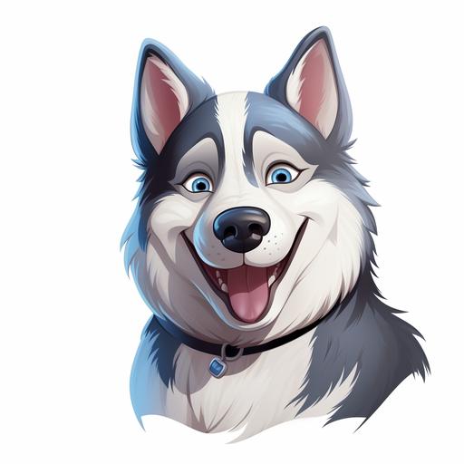 a happy siberian husky dog facing the camera eyes pointed at the viewer against a pure white background, detailed disney cartoon style, --ar 1:1