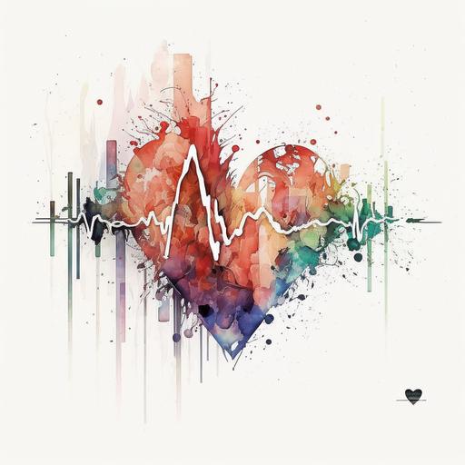 a heart pulse chart. abstract watercolor white background