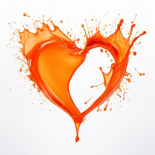 a heart shaped splash of juice on a white background