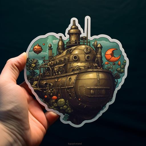 a heart shaped sticker of a sunken submarine