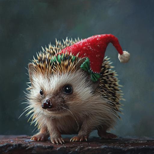 a hedgehog with an elfs hat on --ar 1:1 --v 6.0