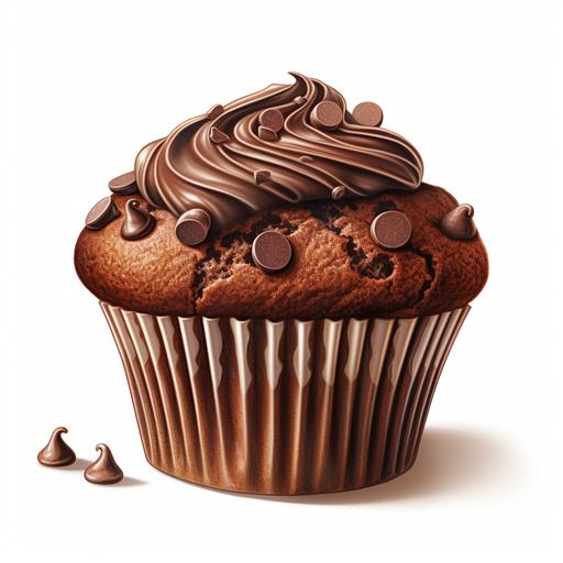 a highly realistic illustration of a chocolate pepite muffin with a very white background logo style 3D