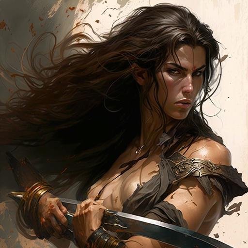 a hot women having a shrap sword in her hand