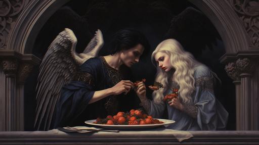 a hungry vampire feasts on a divine angel --ar 16:9