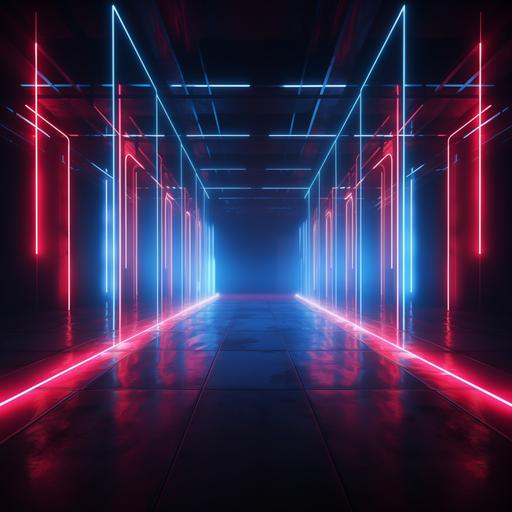 a illuminating background with red and blue neon lights.