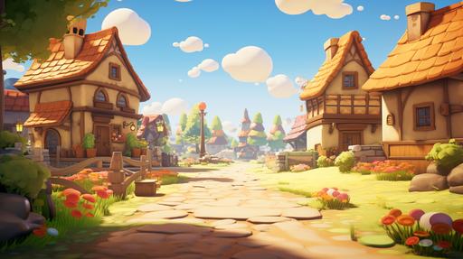 a ingame shot of a first person animal crossing kind of game, you see you hands and a enviroment with cute cartoony characters in a beautiful stylized warm colours village, POV, vr, videogame graphics, unreal engine --ar 16:9