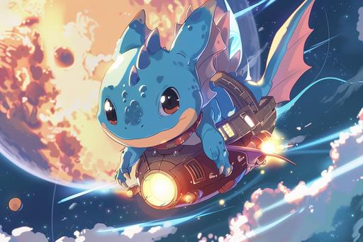 a kawaii chibi anime blue dragon as the captain of a starship --ar 3:2 --v 6.0
