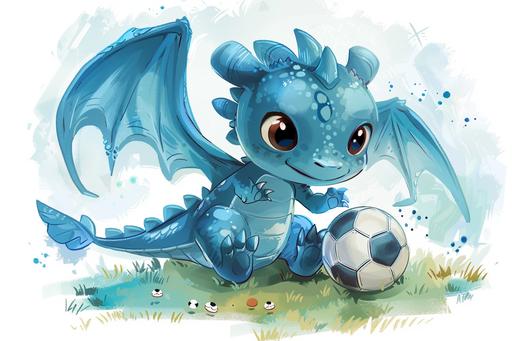 a kawaii chibi anime blue dragon playing soccer --ar 3:2 --v 6.0