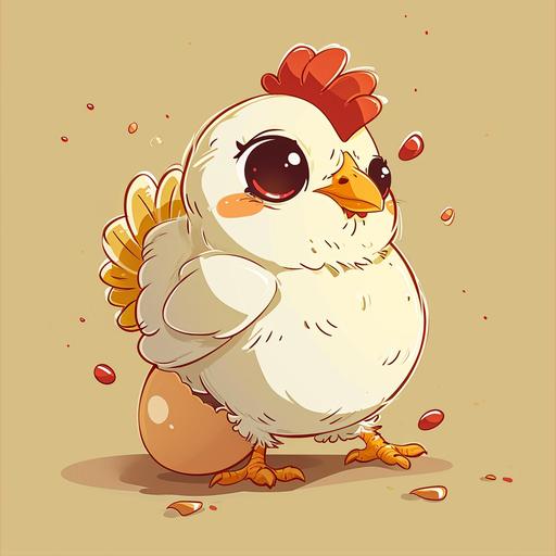 a kawaii style cartoon of a hen hatching her egg and looking snooty --v 6.0