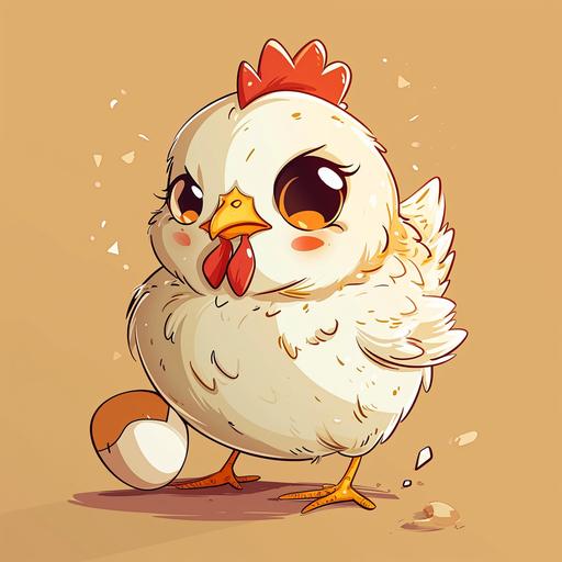 a kawaii style cartoon of a hen hatching her egg and looking snooty --v 6.0