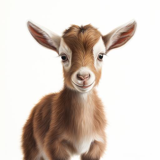 a kid portrait of a baby goat, white background