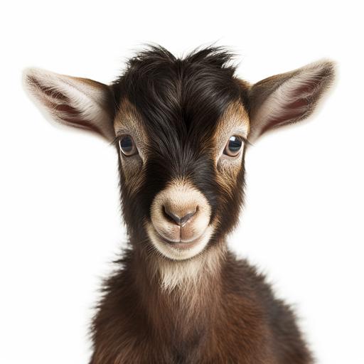 a kid portrait of a baby goat, white background