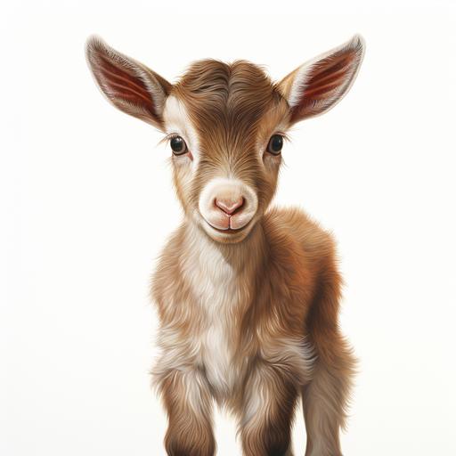 a kid portrait of a baby goat, white background