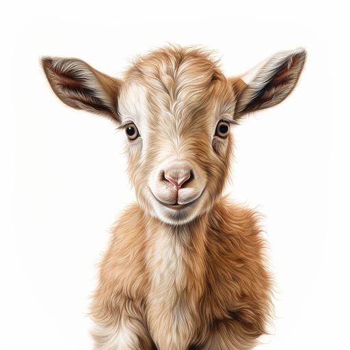 a kid portrait of a baby goat, white background