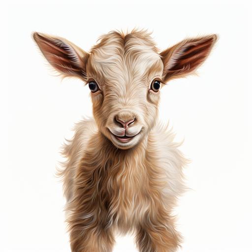 a kid portrait of a baby goat, white background