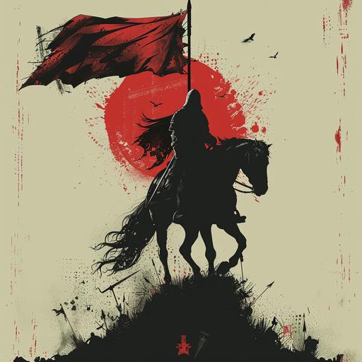 a knight on a horse with a flag and a shield in vector art