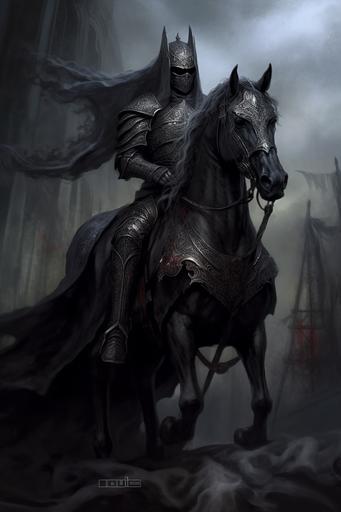 a knight riding a horse with a long tail, in the style of gothic dark and macabre, gothcore --ar 2:3 --v 5.1