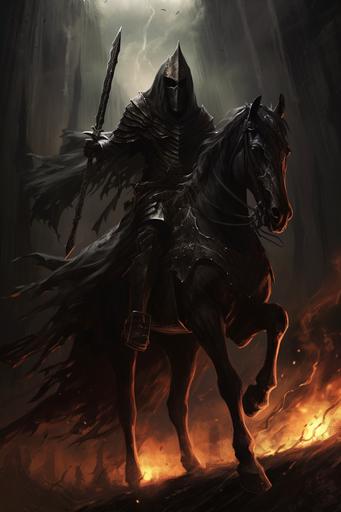 a knight riding a horse with a long tail, in the style of gothic dark and macabre, gothcore --ar 2:3 --v 5.1