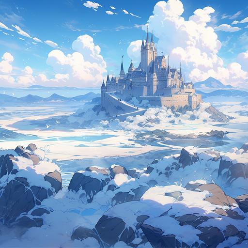a large fortress overlooking a frozen ocean --s 250 --niji 5