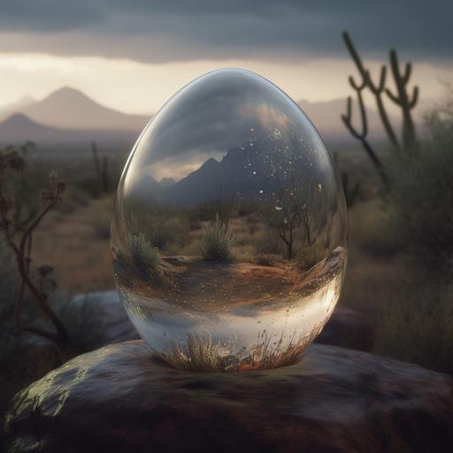 a large glass raindrop filled with nature and desert landscape hyperrealistic, awardwinning photo, insanely detailed, 8k --upbeta --v 5 --s 750 --q 2